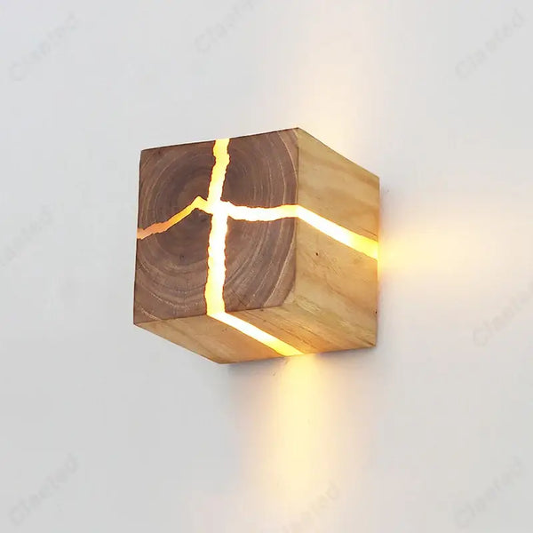 Natural Wood Wall Lights with unique design featuring solid wood and transparent resin for stunning light diffusion.