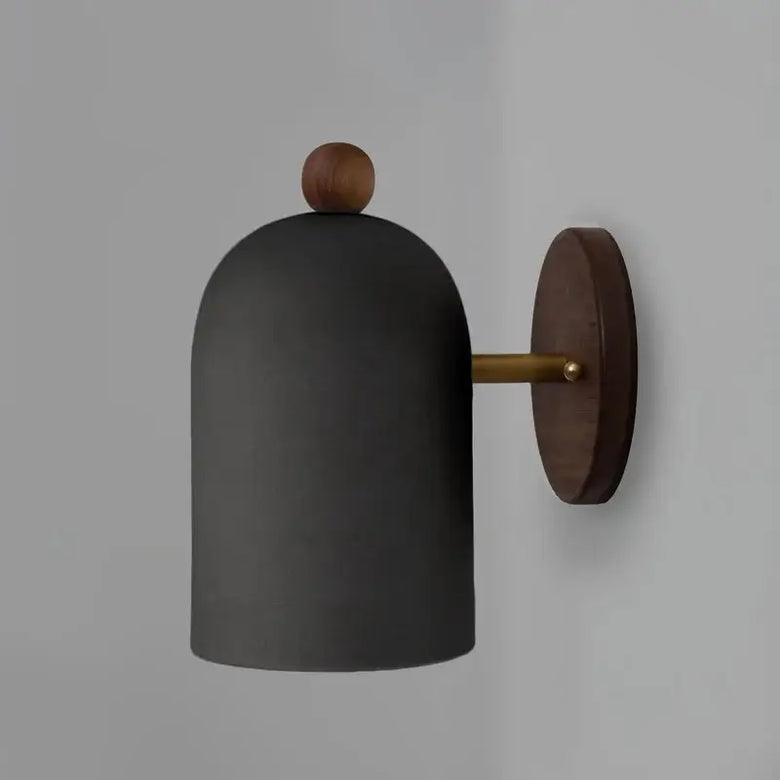 Elegant Walnut Wood and Iron Wall Lamp perfect for modern Wabi-Sabi decor.