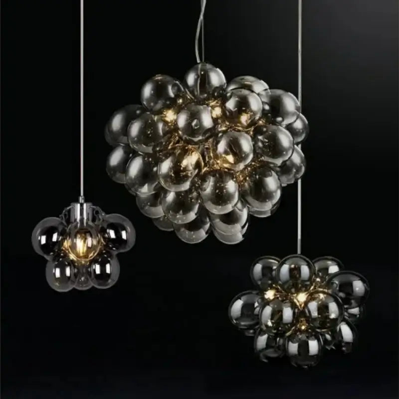 Nordic Smoke Glass Bubble Chandelier – Modern Grape Cluster Pendant Light showcasing bubble-inspired design.