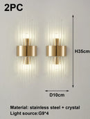 Black or Golden Art Deco Mural Lamp featuring stainless steel and crystal design, ideal for modern living spaces.