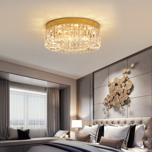 Modern Glam Crystal Flush Ceiling Light | Gold or Silver