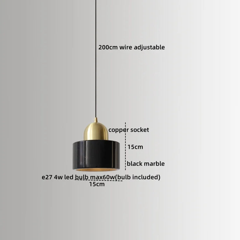 Art-Deco Polished Copper & Marble Pendant Lights