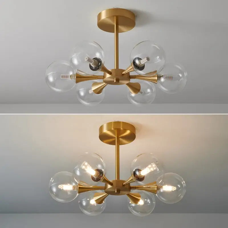 Modern Copper Glass Ball Chandelier - Mid-Century Style