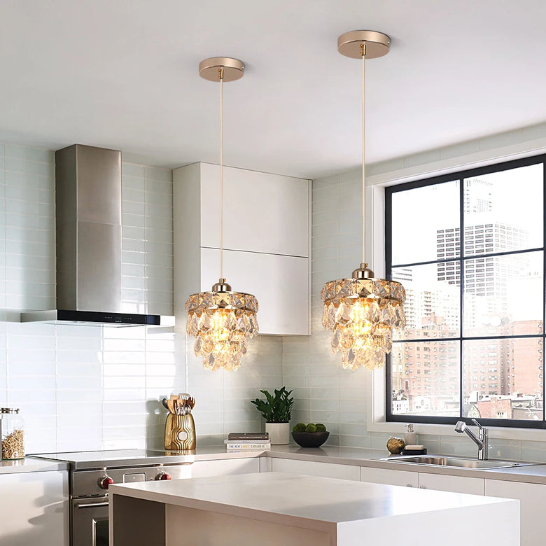Gold K9 Crystal Mini Pendant Light – Modern Glam, 120cm Wire