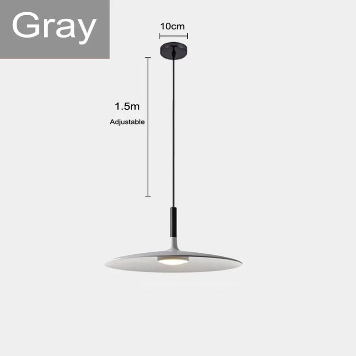 Sleek, Modern Led Pendant Lamps in gray color with adjustable height and minimalist design.