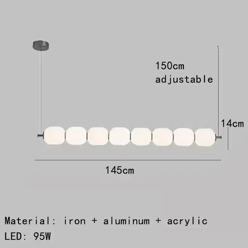 Nordic Art Deco Linear LED Pendant Light – Sculptural Acrylic & Iron Chandelier with adjustable height and 95W LED lighting