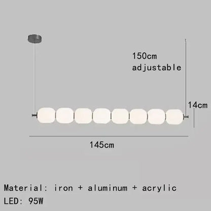Nordic Art Deco Linear LED Pendant Light – Sculptural Acrylic & Iron Chandelier with adjustable height and 95W LED lighting