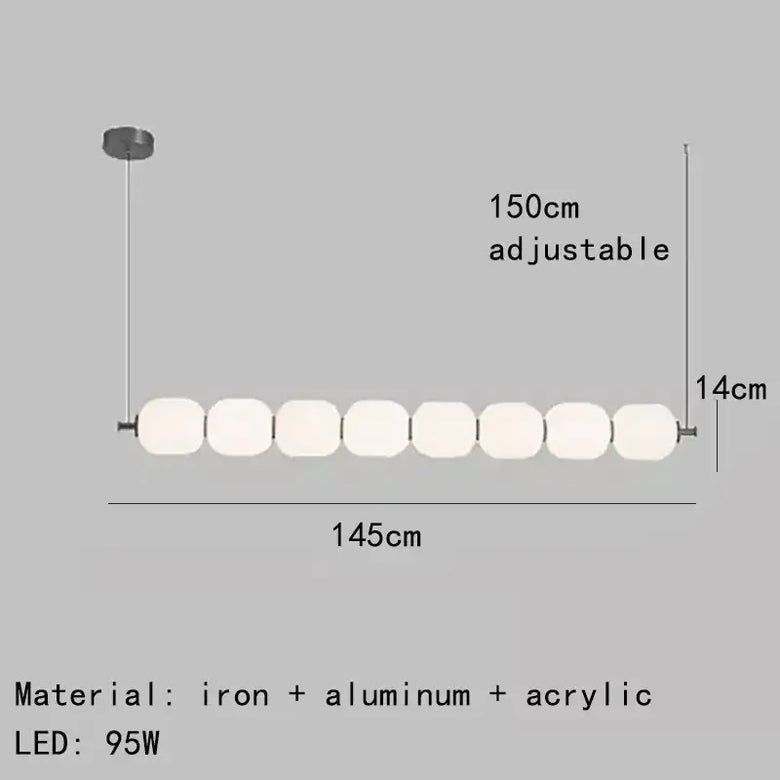 Nordic Art Deco Linear LED Pendant Light – Sculptural Acrylic & Iron Chandelier dimensions and materials