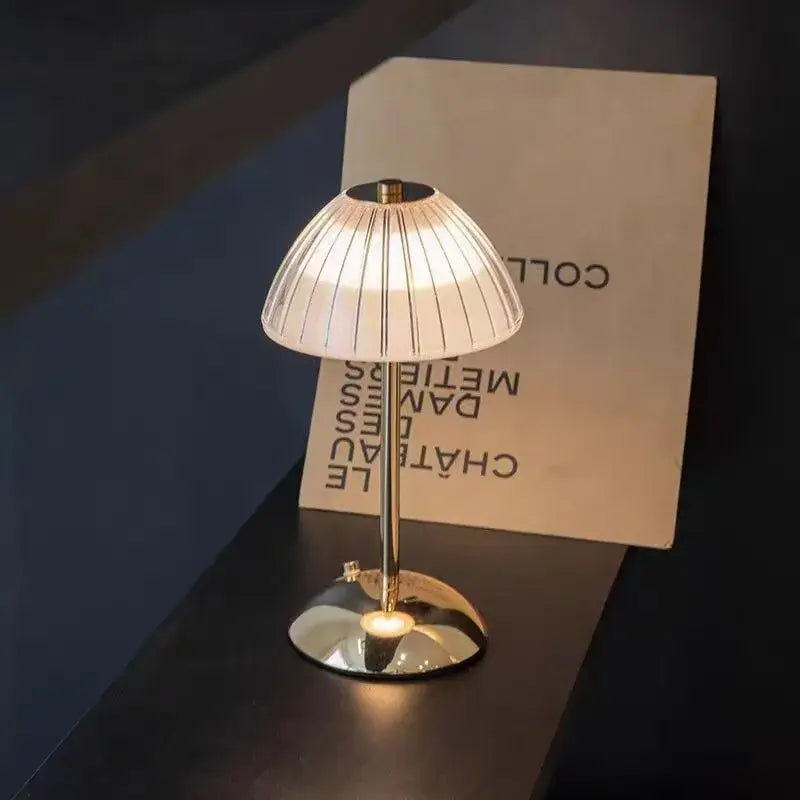 Retro Fluted Cordless Table Lamp – Rechargeable, Gold