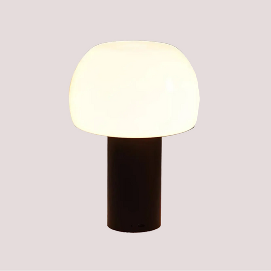 Modern Mushroom LED Table Lamp – Rechargeable & Portable Light in white, ideal for bedside or camping, sleek minimalist design.
