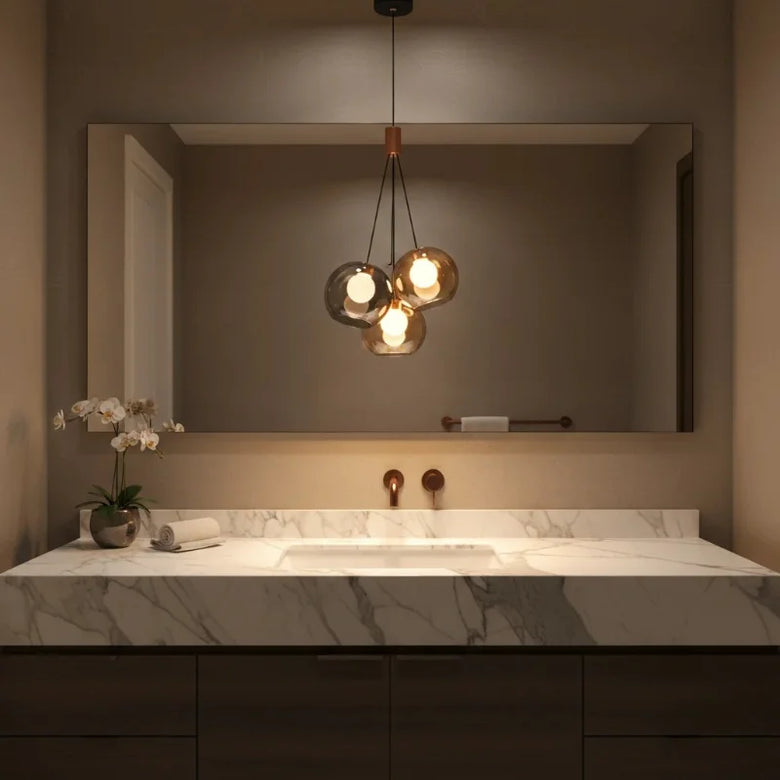 Triple Glass Globe Pendant Light with Rose Gold Accents