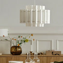 Nordic Wabi-Sabi Fabric Pendant Light 50cm hanging above a dining table with floral decor.