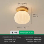 Modern Pumpkin Ceiling Light – Walnut Wood Flush Mount Fixture for Hallways, Bathrooms & Bedrooms