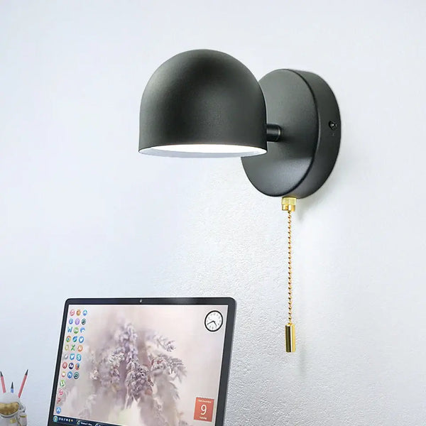 Semi-Sphere Switch or Plug Wall Lights in elegant black design with LED lighting and pull chain switch.