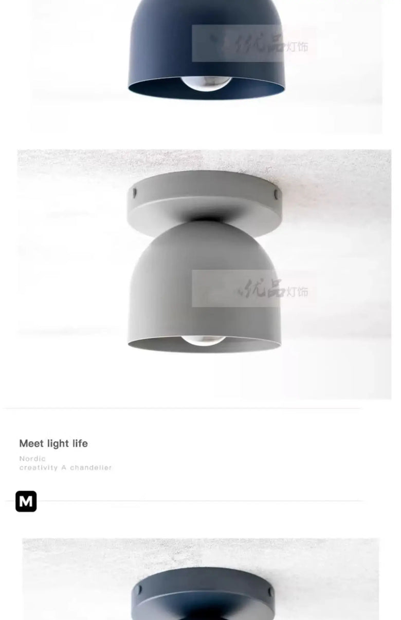 Compact Iron Ceiling Light with Dome Shade in navy and gray showcasing a minimalist design.