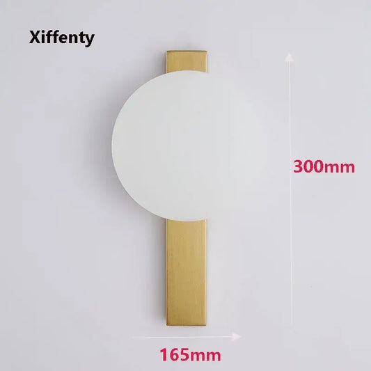 Minimalist Nordic Wall Lamp with Frosted White Ball on a sleek gold base, dimensions 300mm x 165mm.