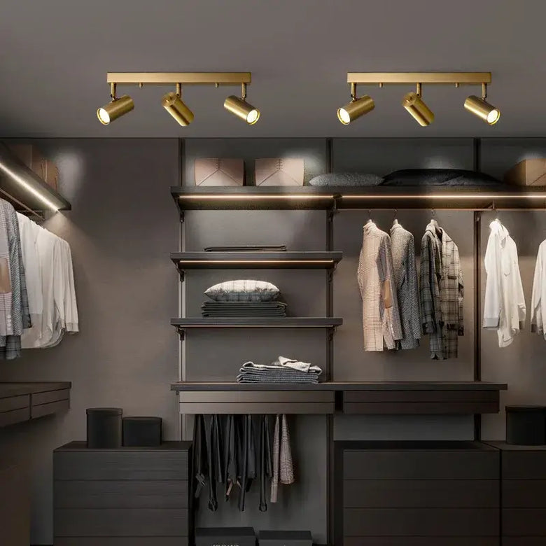 Gold Nordic Minimalist LED Spotlight Ceiling Light in a modern wardrobe setting.