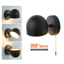 Semi-Sphere Switch or Plug Wall Lights with 350° rotation in black finish for versatile lighting options.