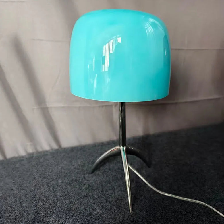 Mid-Century Chrome Tripod Table Lamp with Glossy Dome Shade