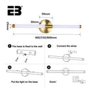Contemporary Vanity Wall Light installation guide with dimensions and step-by-step instructions.