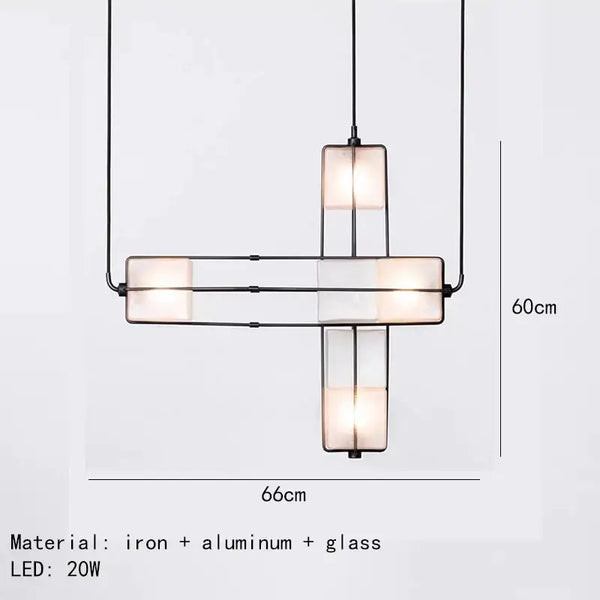 White Glass & Metal Art Deco Chandelier with iron and aluminum accents, featuring energy-efficient LED lighting.