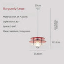 Space Age Acrylic Colorful Pendant Light in burgundy, showcasing vibrant acrylic design and adjustable hanging wire.