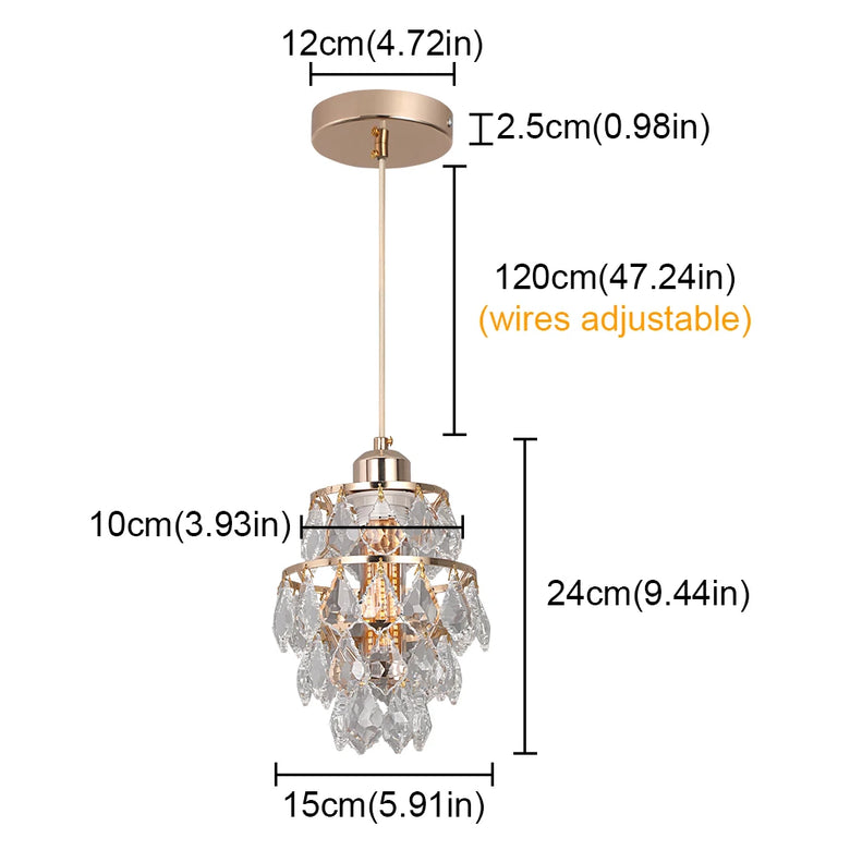 Gold K9 Crystal Mini Pendant Light – Modern Glam, 120cm Wire