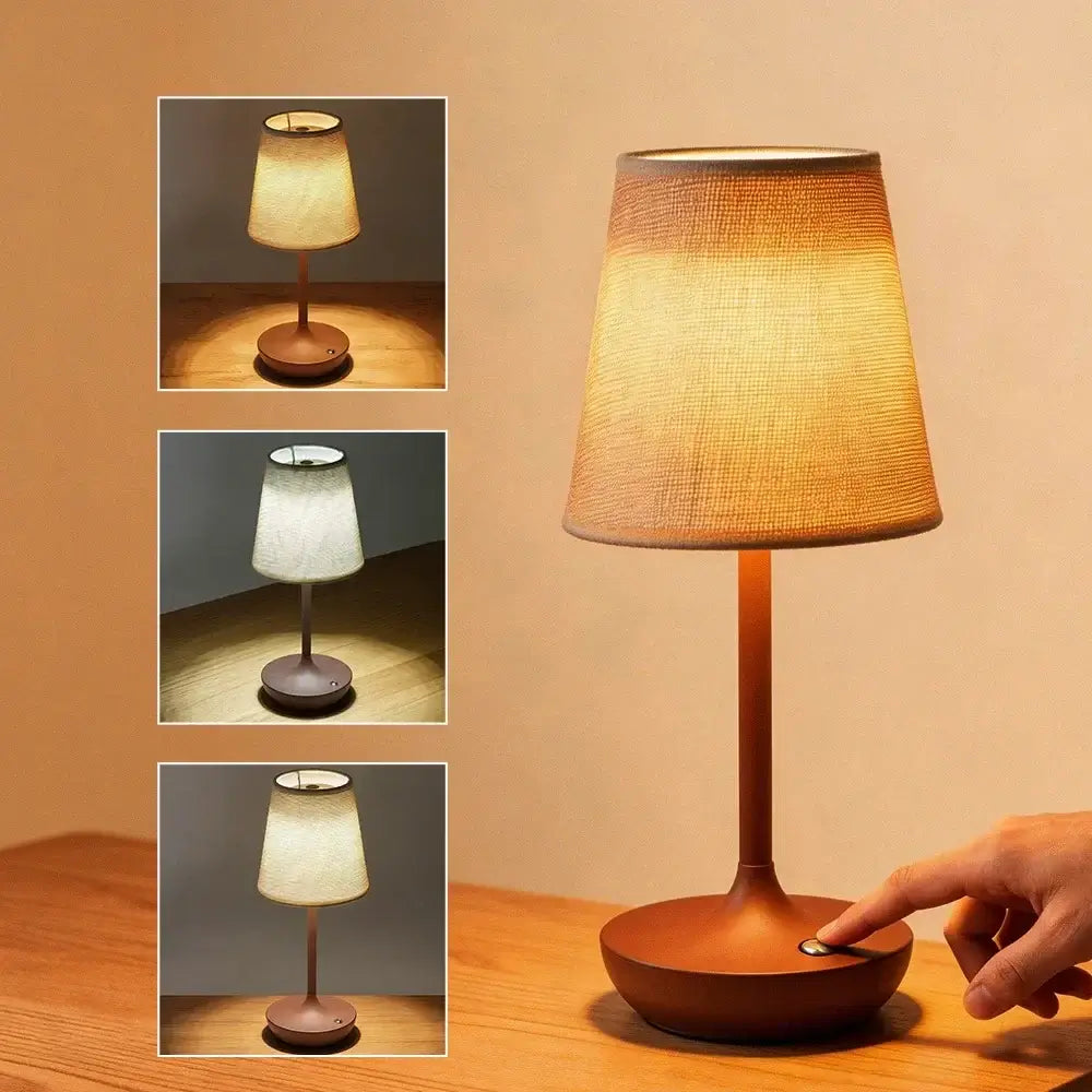 Classic Fabric Cordless Table Lamp – Rechargeable, Touch Dimmer