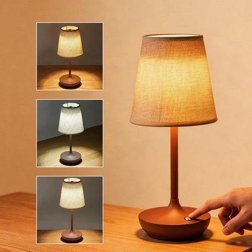 Classic Fabric Cordless Table Lamp – Rechargeable, Touch Dimmer