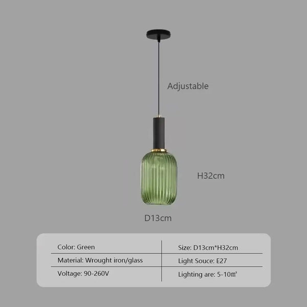 Pendant Light: Modern Nordic Glass Hanging Lighting Fixtures in green with adjustable design and E27 light source.