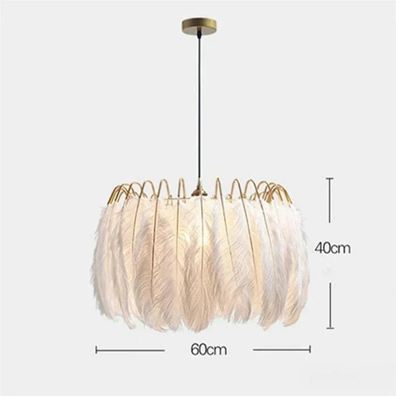 Modern Feather Pendant Light – Elegant Gold Chandelier for Living Room