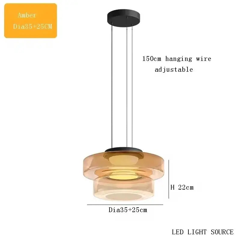 Layered Glass Pendant Light in amber with adjustable wire, perfect for modern home decor.