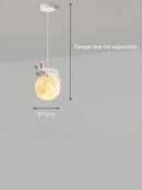 Nordic Simple Chandelier with bunny design hanging over a moon-shaped light, adjustable 1m hanger line.