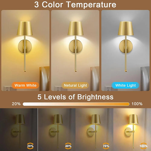 Classic Cordless Wall Sconces, Set of 2 – Rechargeable, Remote