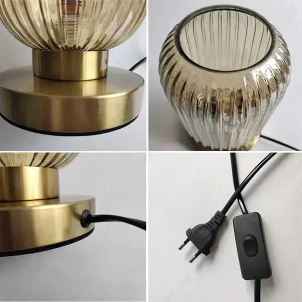 Modern Nordic Glass Table Lighting Fixtures with elegant glass design and durable iron base, featuring a switch and plug.
