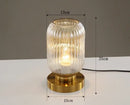 Modern Nordic Glass Table Lighting Fixtures with elegant ribbed glass design and gold base, dimensions 13cm x 25cm.