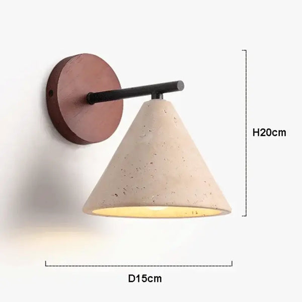 Natural Travertine Stone Wall Lamp – Modern LED Sconce for Bedrooms, featuring sleek conical shade and black metal arm.