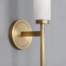 Stylish Art Deco Brass Wall Lamp close-up showing the frosted glass and luxurious brass finish.