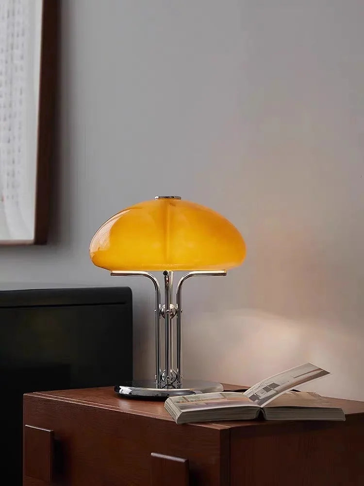 Amber Pumpkin Glass Table Lamp with Chrome Base