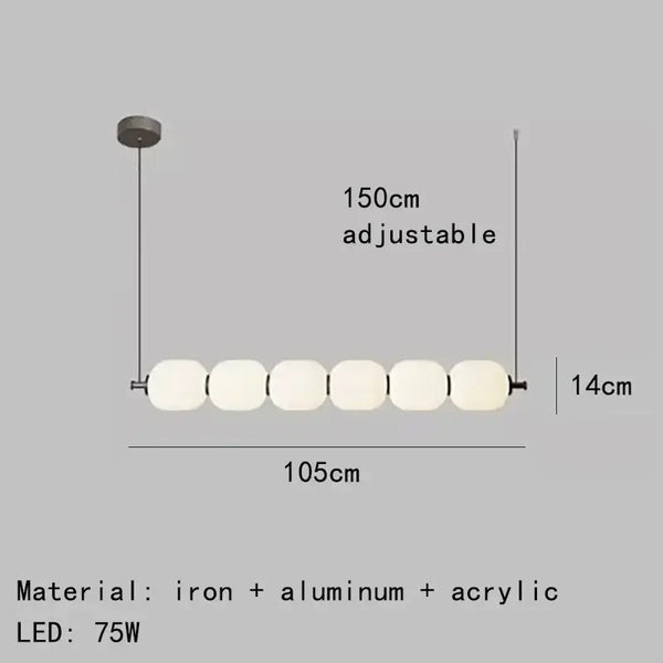 Nordic Art Deco Linear LED Pendant Light – Sculptural Acrylic & Iron Chandelier dimensions: 150cm adjustable, 105cm length, 75W LED.