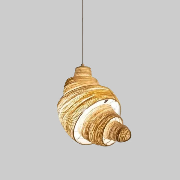 hero Wooden pendant light with a wavy design on a white background