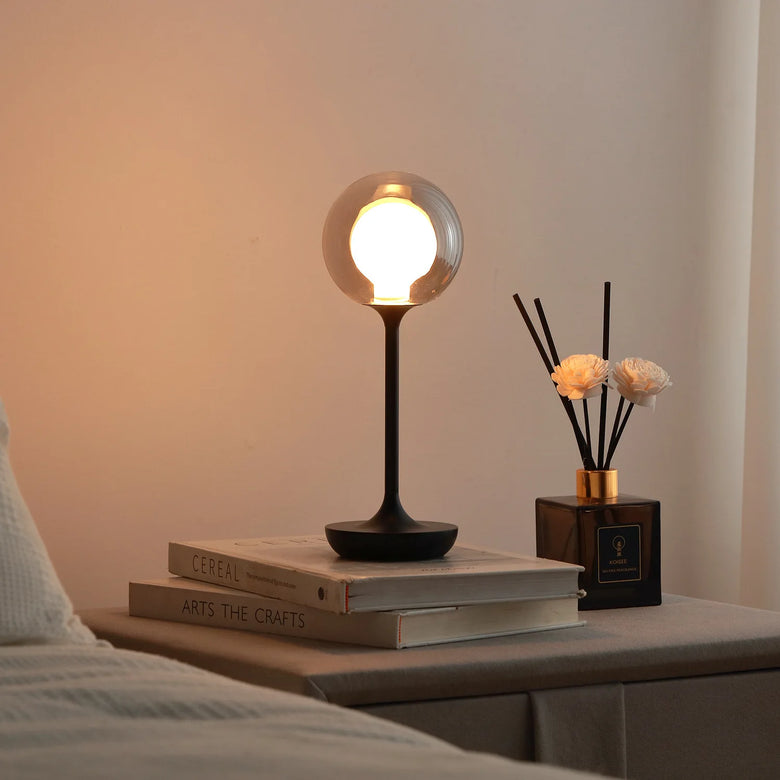 Nordic Minimalist Cordless Glass Globe Table Lamp – Rechargeable