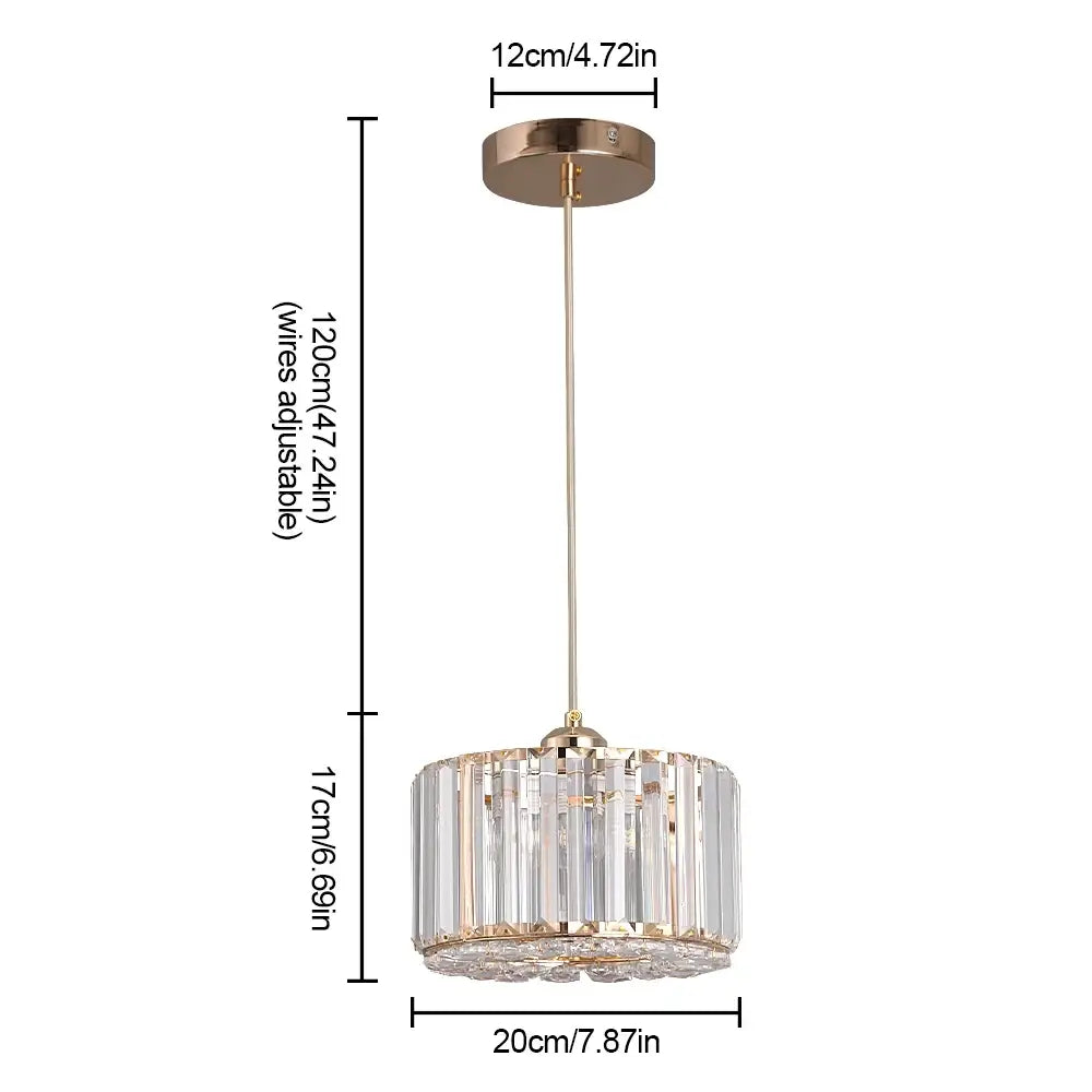 Modern Crystal Drum Pendant or Ceiling Light, Black or Gold Frame