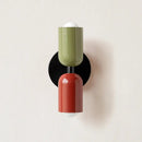 Classic Midcentury Modern Wall Lamp (10x25cm) with green and red shades on a black base.