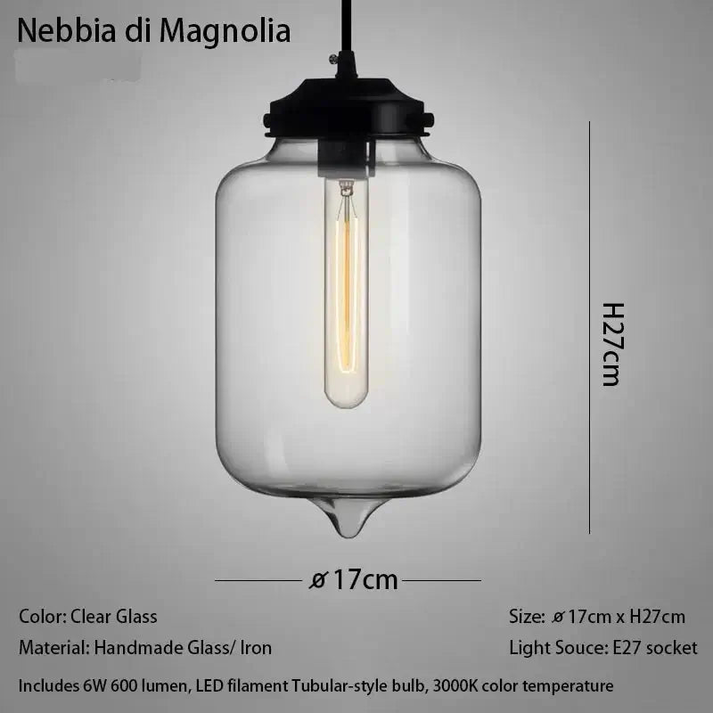 Nordic Mouth-Blown Glass with LED Filament Pendant Light