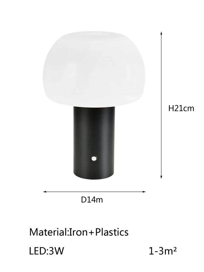 Modern Mushroom LED Table Lamp – Rechargeable & Portable Light dimensions and material details