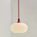 Bauhaus Glass Chandeliers with bright cord featuring a hand-blown glass shade and colorful spiral wire.