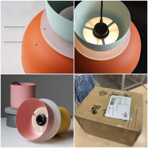 Customizable Modern Pendant Lights featuring vibrant colors and a unique design in various sizes.