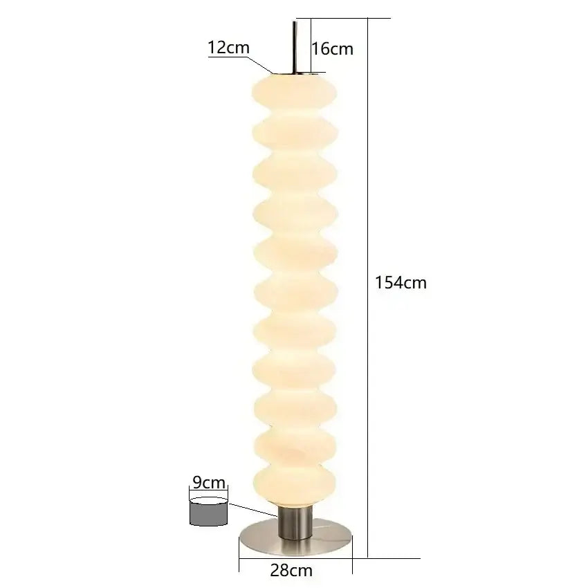 Danish Gourd Sculptural Floor Lamp – Nordic White Acrylic LED Lamp with dimensions 154cm height and 28cm base.