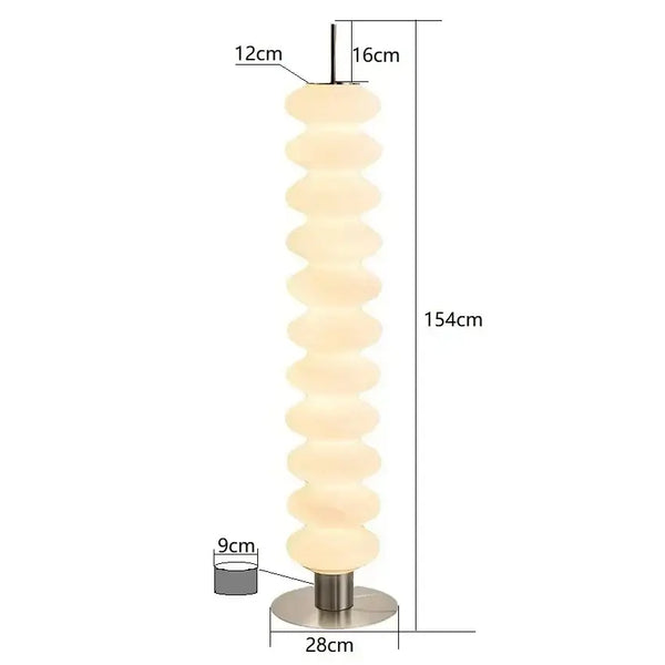 Danish Gourd Sculptural Floor Lamp – Nordic White Acrylic LED Lamp with dimensions 154cm height, refined chrome base.